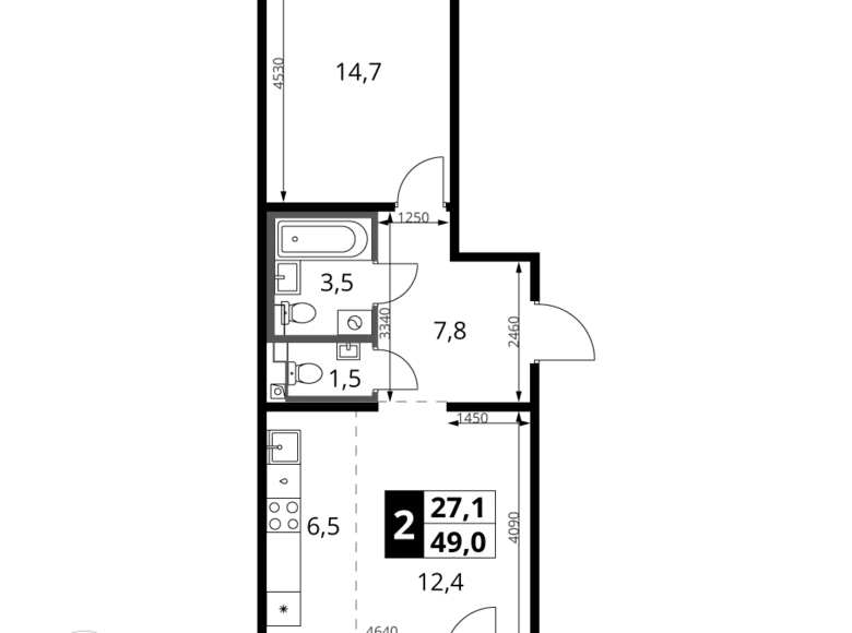 Квартира 2 комнаты 49 м² Ленинский район, Россия