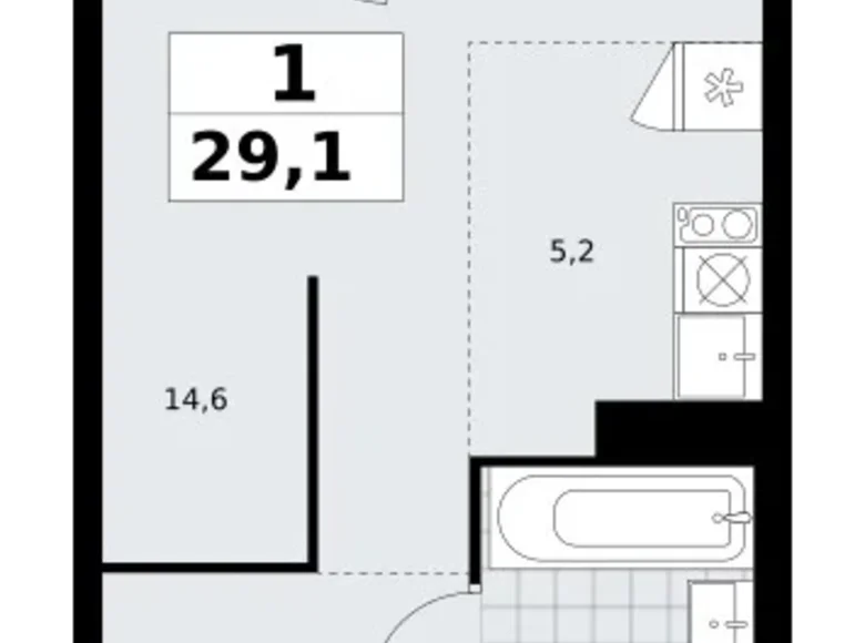 Квартира 1 комната 29 м² район Троицк, Россия
