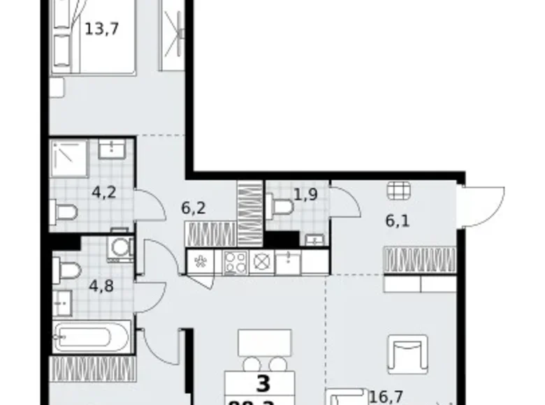 3 room apartment 88 m² Kommunarka, Russia