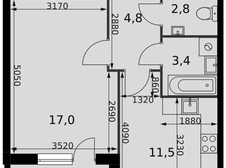 Mieszkanie 1 pokój 42 m² Razvilka, Rosja