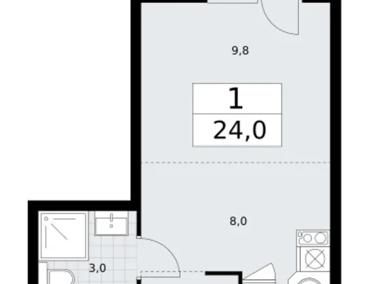 Квартира 1 комната 24 м² район Внуково, Россия