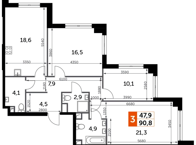 Apartamento 3 habitaciones 91 m² North-Western Administrative Okrug, Rusia