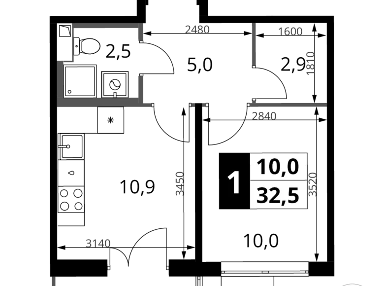 Appartement 1 chambre 33 m² Khimki, Fédération de Russie