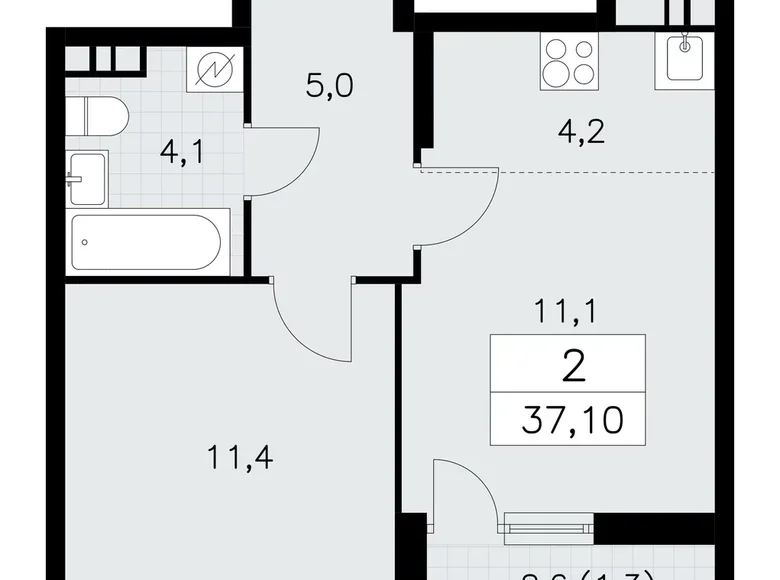 2 room apartment 37 m² poselenie Sosenskoe, Russia