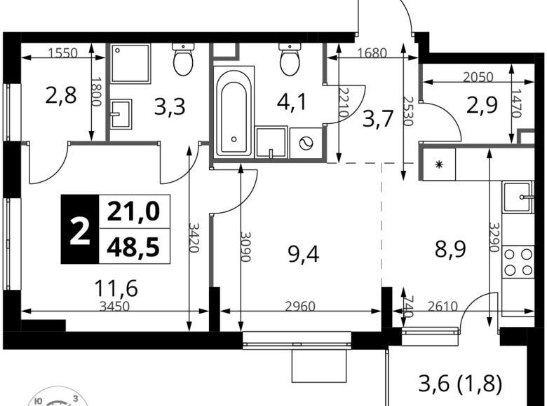 Квартира 2 комнаты 49 м² Химки, Россия