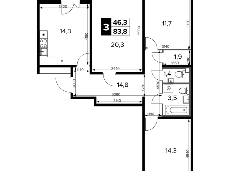 Квартира 3 комнаты 84 м² Химки, Россия