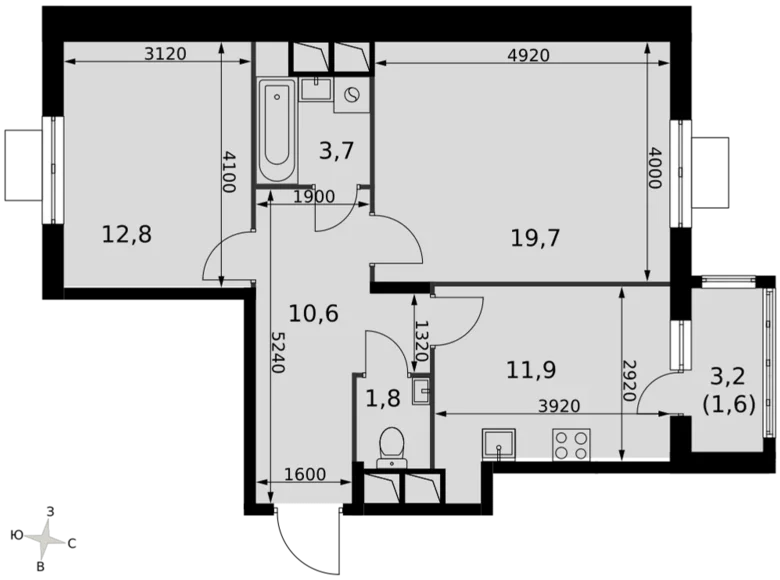 2 room apartment 62 m² Razvilka, Russia