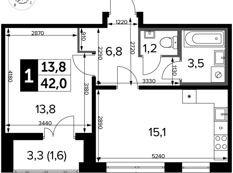 Квартира 2 комнаты 42 м² Химки, Россия