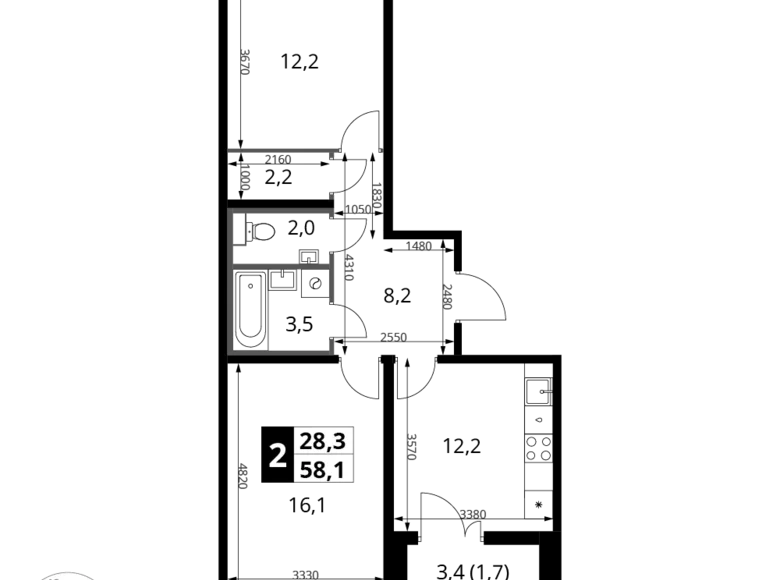 Квартира 2 комнаты 58 м² Ленинский район, Россия