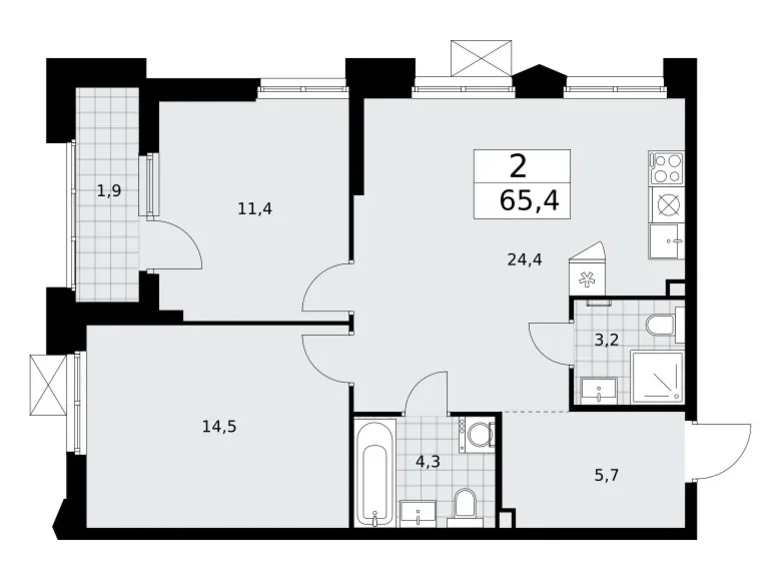 Appartement 2 chambres 65 m² Troïtsk, Russie