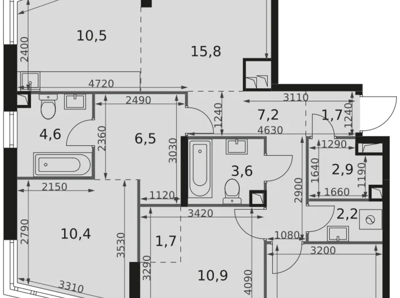 4 room apartment 91 m² Moscow, Russia