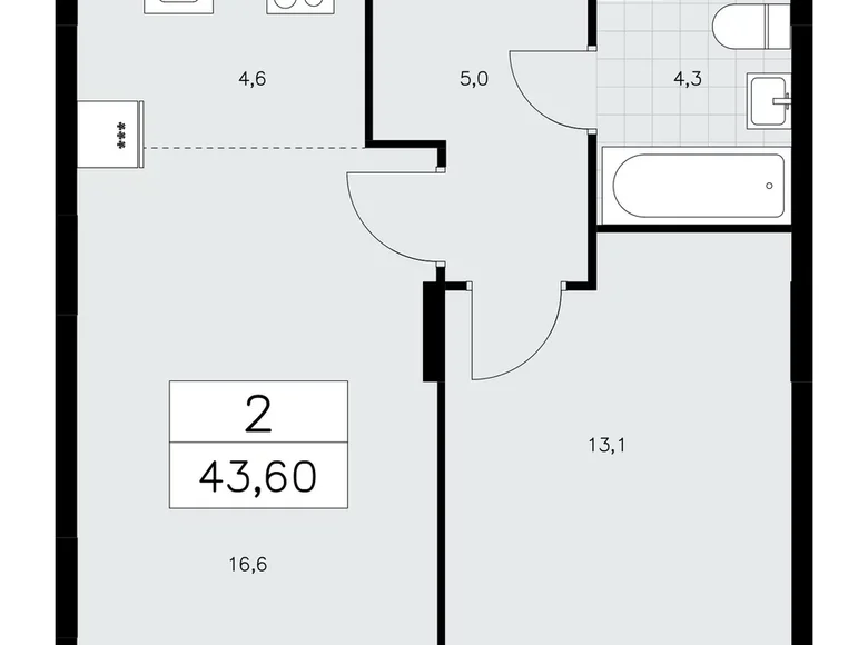2 room apartment 43 m² Kommunarka, Russia