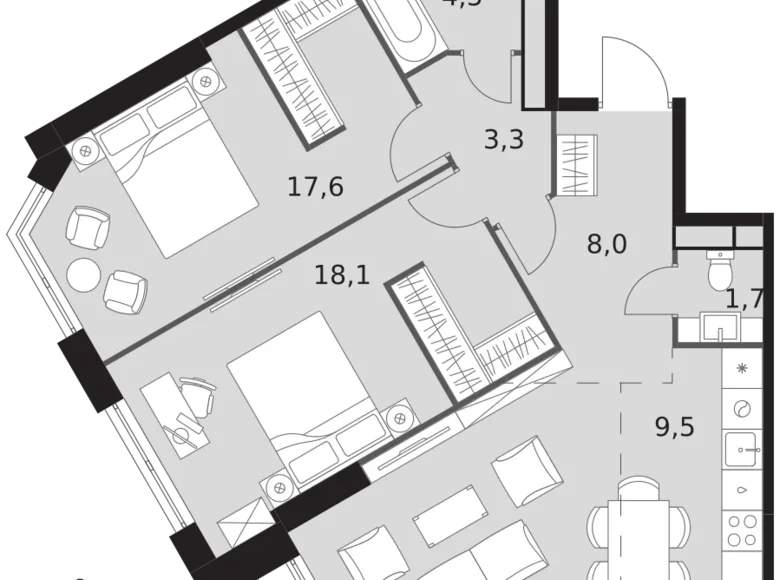 Apartamento 3 habitaciones 78 m² Konkovo District, Rusia