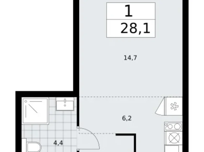 Apartamento 1 habitación 28 m² Troitsk, Rusia
