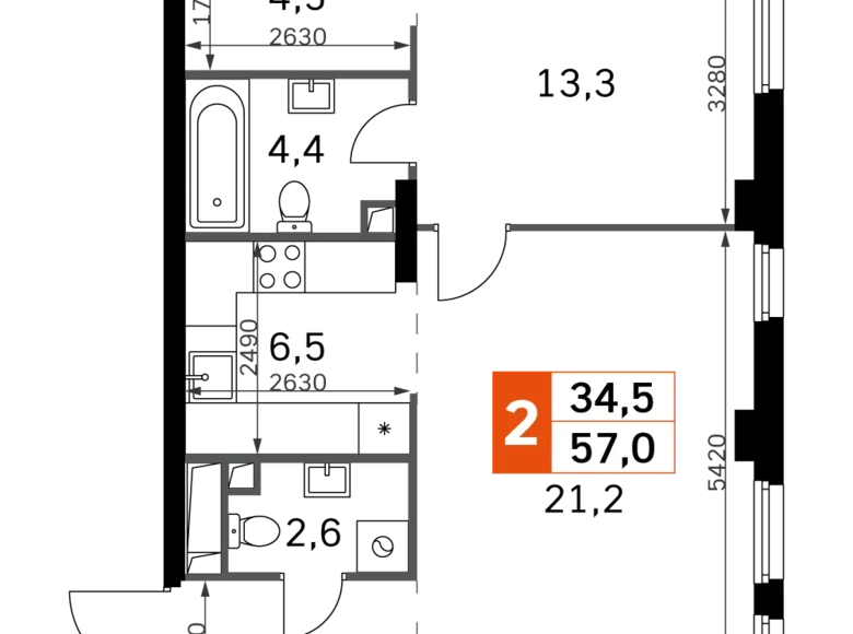 Apartamento 2 habitaciones 57 m² North-Western Administrative Okrug, Rusia