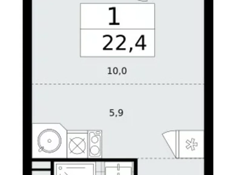 1 room apartment 22 m² Moscow, Russia