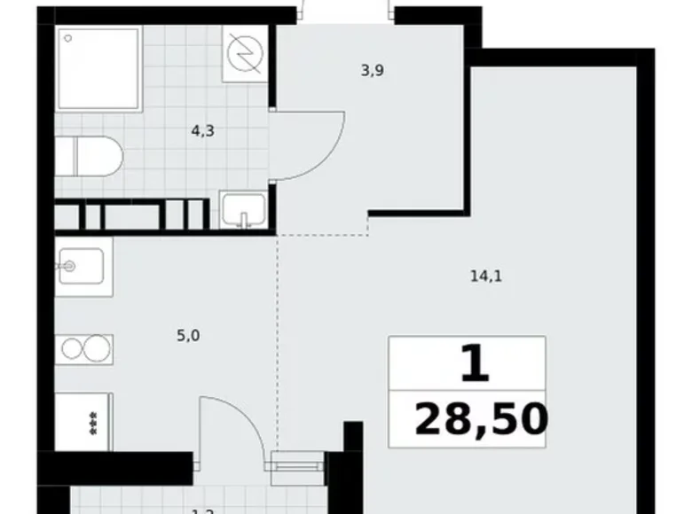 Wohnung 1 Zimmer 29 m² Postnikovo, Russland