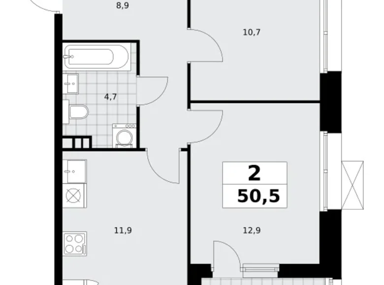 2 room apartment 51 m² poselenie Sosenskoe, Russia