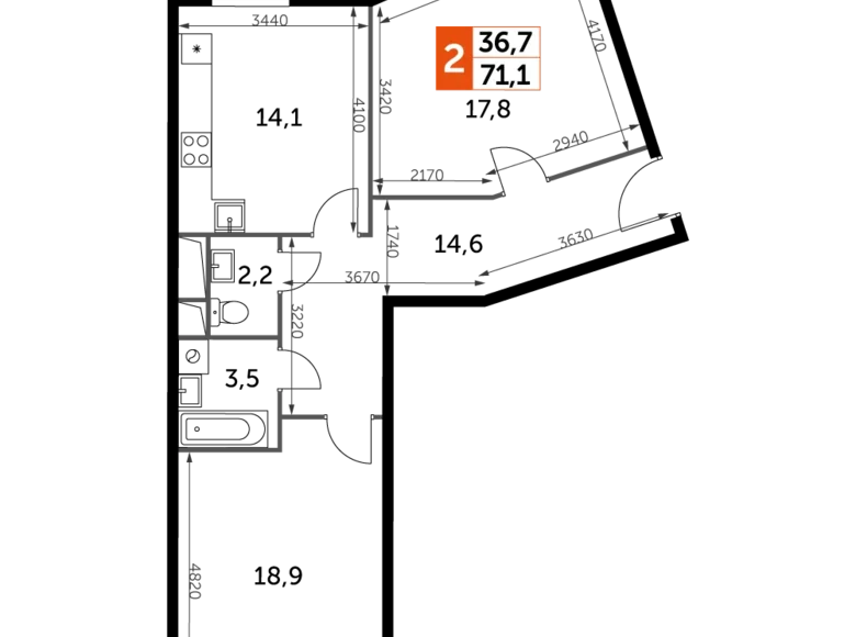 Квартира 2 комнаты 71 м² Развилка, Россия