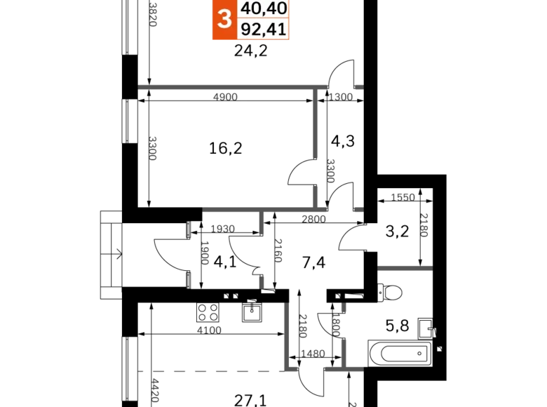 Mieszkanie 2 pokoi 92 m² Naro-Fominskiy gorodskoy okrug, Rosja