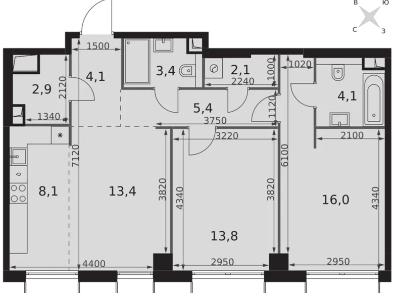 Квартира 3 комнаты 73 м² Северо-Западный административный округ, Россия