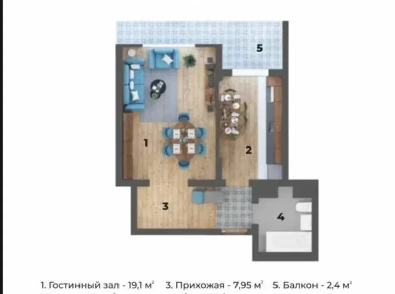 Kvartira 1 xona 45 m² Toshkentda