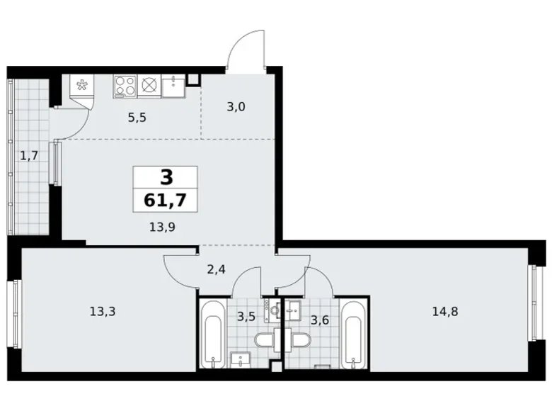 Mieszkanie 3 pokoi 62 m² poselenie Sosenskoe, Rosja