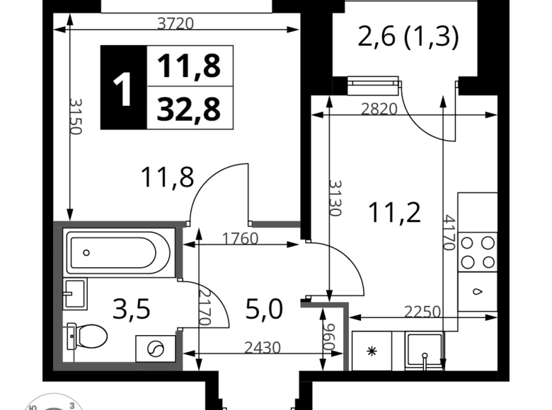 Квартира 1 комната 33 м² Химки, Россия