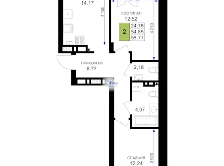 Apartamento 2 habitaciones 59 m² Guryevsky District, Rusia