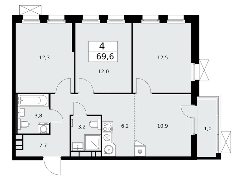 Квартира 4 комнаты 70 м² Москва, Россия