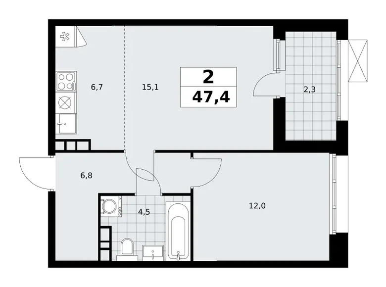 2 room apartment 47 m² poselenie Sosenskoe, Russia