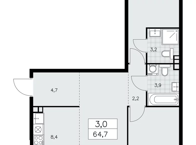 Appartement 3 chambres 65 m² poselenie Sosenskoe, Fédération de Russie