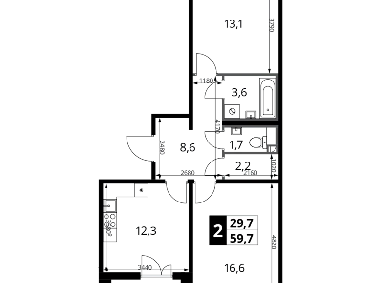 Wohnung 2 zimmer 60 m² Chimki, Russland