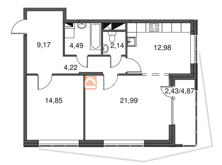 2 room apartment 72 m² Moscow, Russia