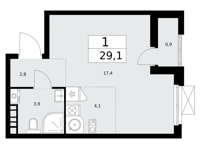 Mieszkanie 1 pokój 29 m² poselenie Sosenskoe, Rosja