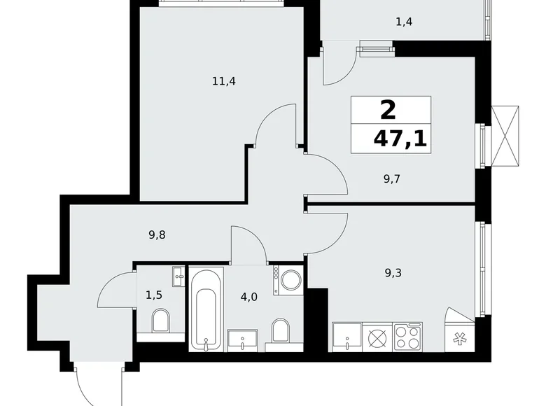 Wohnung 2 Zimmer 47 m² poselenie Sosenskoe, Russland