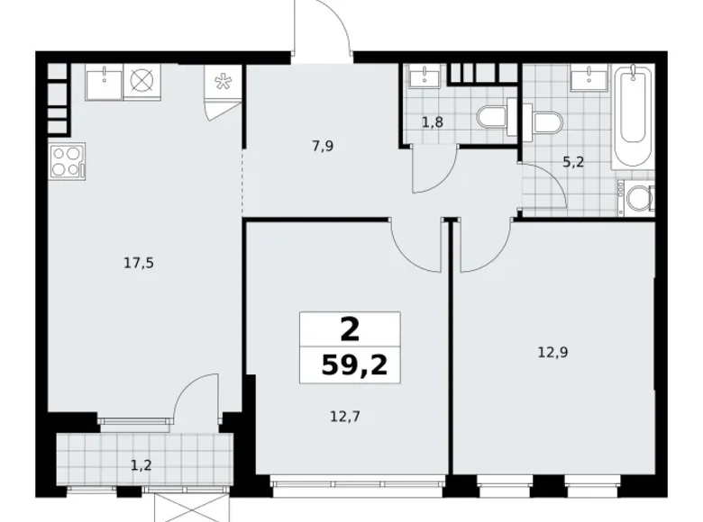 Квартира 2 комнаты 59 м² Юго-Западный административный округ, Россия