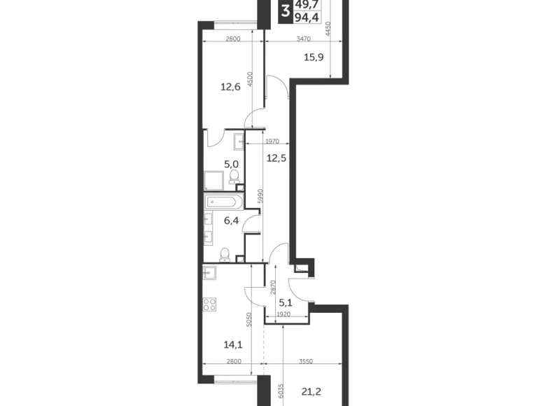 Квартира 3 комнаты 94 м² Северо-Восточный административный округ, Россия