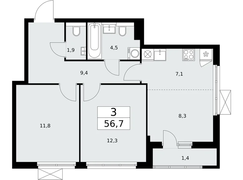 Mieszkanie 3 pokoi 57 m² poselenie Sosenskoe, Rosja