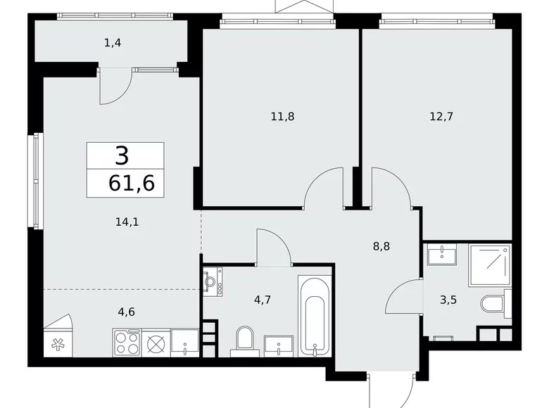 Apartamento 3 habitaciones 62 m² poselenie Desenovskoe, Rusia