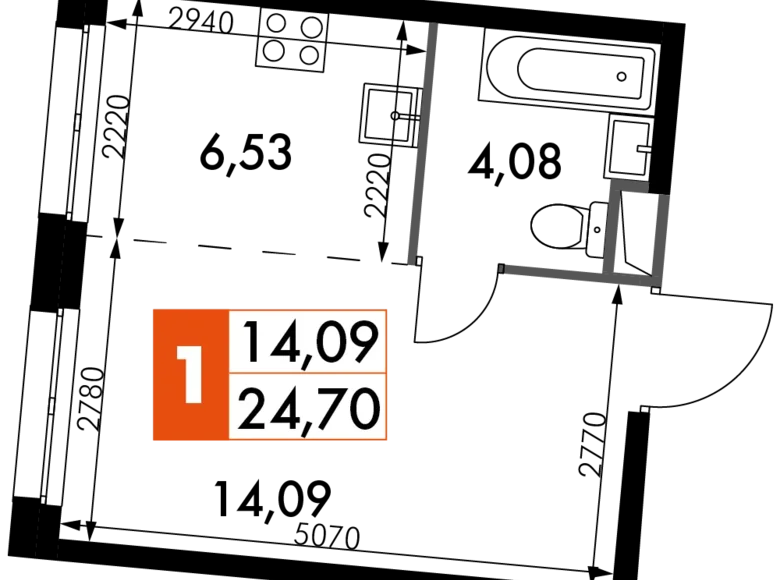 Студия 1 комната 25 м² Москва, Россия