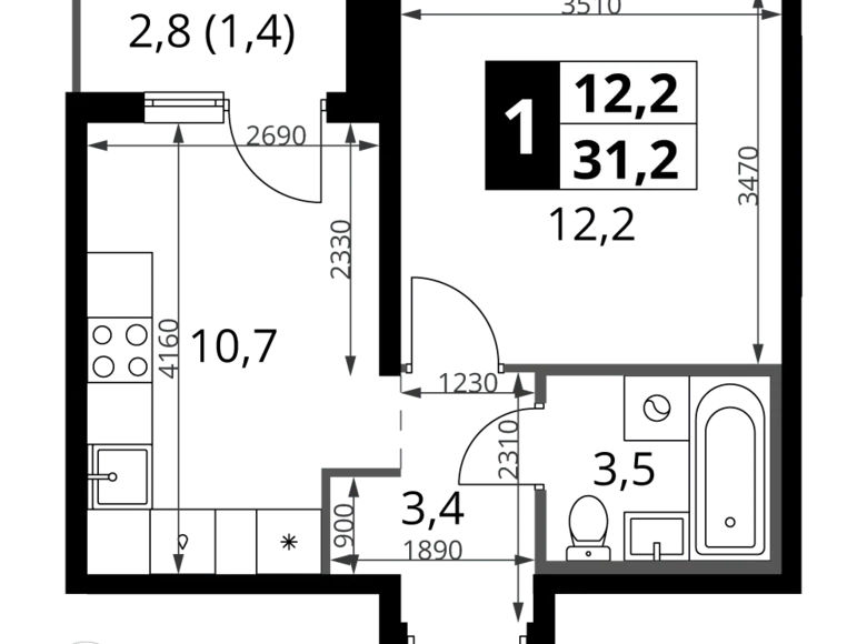 Mieszkanie 1 pokój 31 m² rejon leniński, Rosja