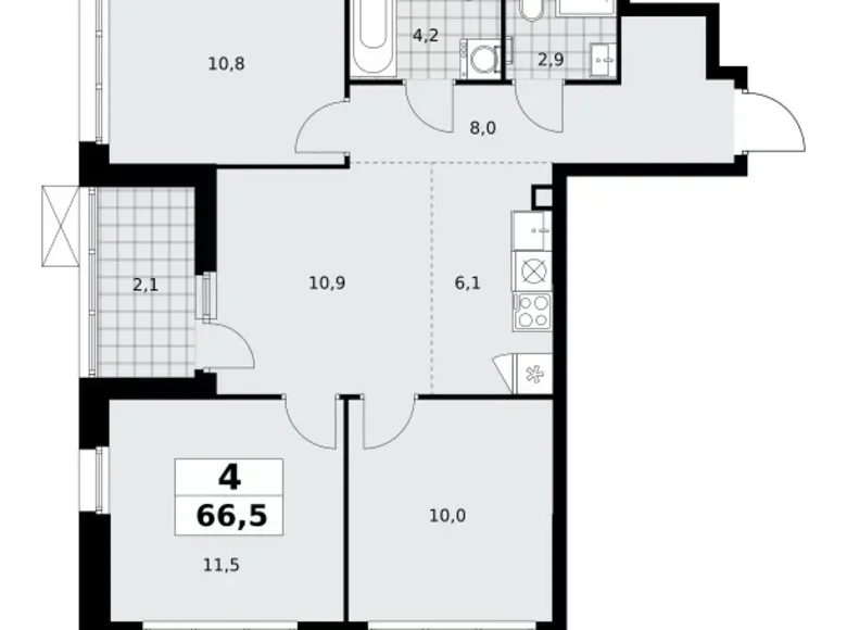 4 room apartment 67 m² Moscow, Russia