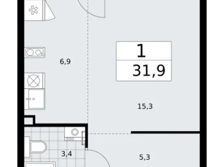 Mieszkanie 1 pokój 32 m² Troick, Rosja