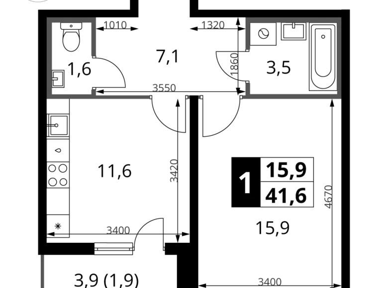 Mieszkanie 1 pokój 42 m² rejon leniński, Rosja