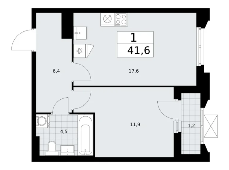 Apartamento 1 habitación 42 m² Troitsk, Rusia