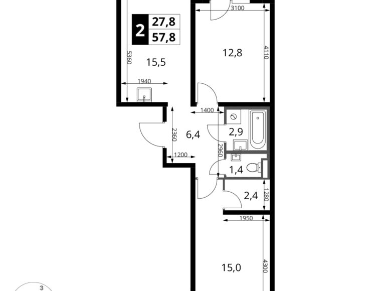 Appartement 2 chambres 58 m² Sapronovo, Russie