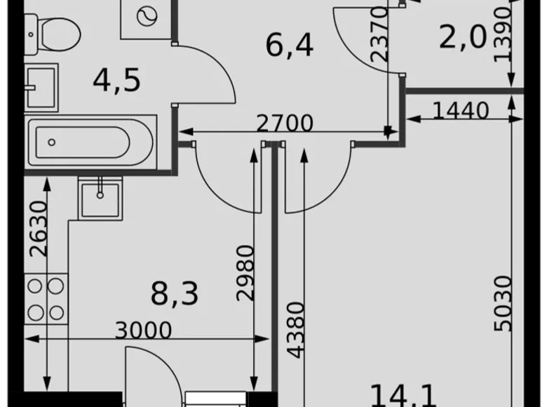 1 room apartment 37 m² Razvilka, Russia