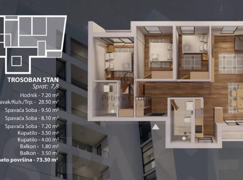 3 bedroom apartment 74 m² Bar, Montenegro