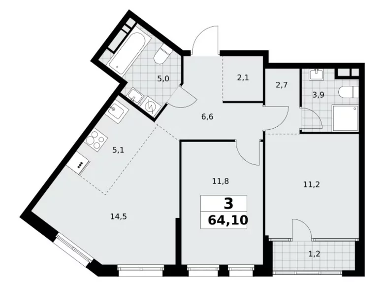 Wohnung 3 Zimmer 64 m² Nördlicher Verwaltungsbezirk, Russland